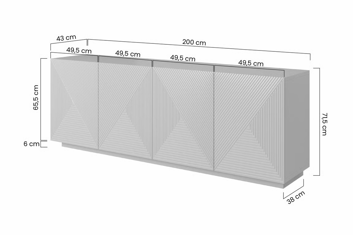 Černá matná čtyřdveřová komoda Asha 200 cm