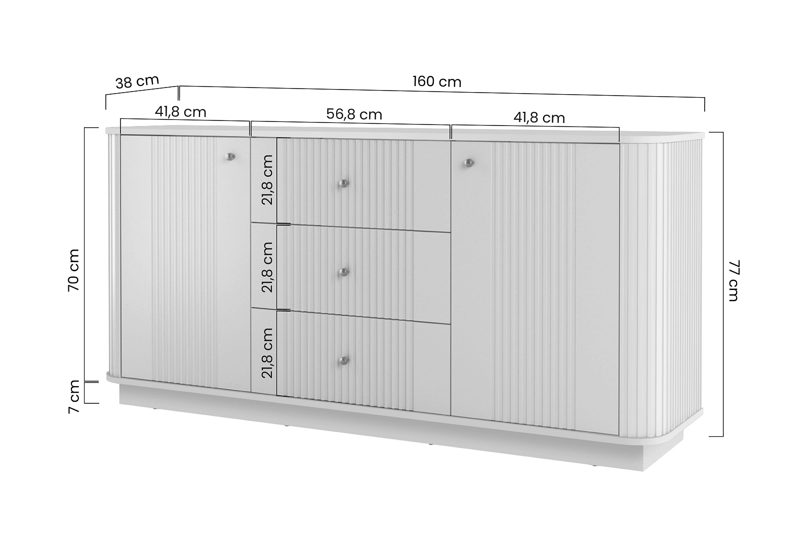 Komoda Vesper 160 cm se zásuvkami na soklu - černá černé úchyty