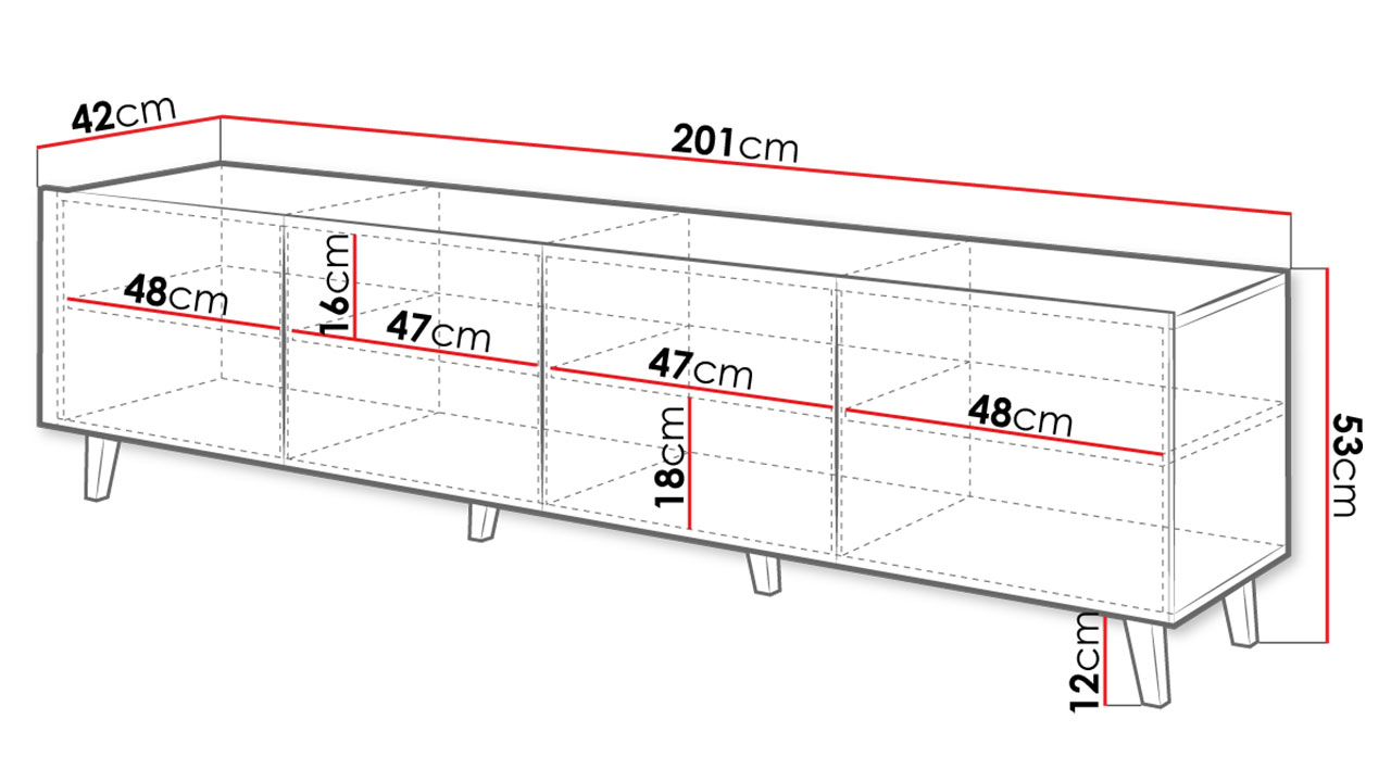 TV stolek ETNA 201 cm černá černá + dub Craft