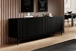 Moderní komoda Nicole 200 cm čtyřdveřová s ryhovaným čelem  - Čierna / Zlaté nožičky