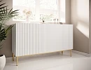 Moderní komoda Nicole 150 cm třídveřová s ryhovaným čelem  - Biela / Zlaté nožičky