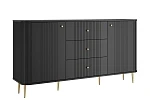 Komoda Vesper 160 cm se zásuvkami na nožkách - Čierna / Zlaté nožičky