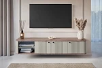 Závěsná TV skříňka Vesper 187 cm třídveřová  - Kašmír / Ořech / Černé úchytky