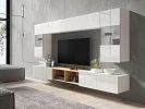 Obývací stěna CALABRINI XXIV s LED osvětlením - Dub zlatý / Bílý lesk