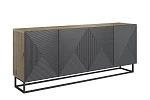 Komoda ASHA 200 cm čtyřdveřová  - Dub artisan / rivier stone mat / černý rám