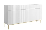 Čtyřdveřová komoda Nicole 200 cm se zásuvkami s ryhovaným čelem  - Biela / Zlaté nožičky