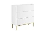 Moderní komoda Nicole 100 cm s zásuvkami a ryhovaným čelem  - Biela / Zlaté nožičky