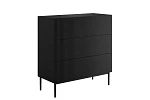 Moderní komoda Nicole 100 cm s zásuvkami a ryhovaným čelem  - Čierna / Čierne nohy