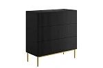 Moderní komoda Nicole 100 cm s zásuvkami a ryhovaným čelem  - Čierna / Zlaté nožičky