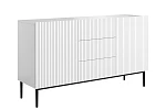 Moderní komoda Nicole 150 cm s šuplíky a rýhovaným čelem - Bílý / černé nožky