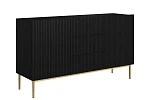 Moderní komoda Nicole 150 cm s šuplíky a rýhovaným čelem - Čierna / Zlaté nožičky