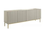 Moderní komoda Nicole 200 cm čtyřdveřová s ryhovaným čelem  - Kašmírová / zlaté nožky