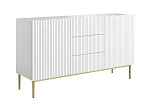 Moderní komoda Nicole 150 cm s šuplíky a rýhovaným čelem - Biela / Zlaté nožičky
