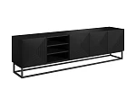 TV stolek Asha 200 cm s rýhovaným čelem a výklenkem na kovovém rámu  - Černý mat / černý rám