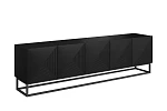 TV stolek Asha 200 cm s drážkovanými dvířky a kovovou podnoží  - Černý mat / černý rám