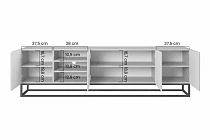 TV stolek Asha 200 cm s rýhovaným čelem a výklenkem - černý mat / kovový rám - Furnipol 
