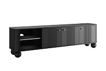Černá třídvéřová TV skříňka Vesper 187 cm - zlaté úchyty kulaté nohy.jpg