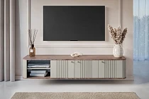 Závěsná TV skříňka Vesper 187 cm třídveřová - kašmír ořech zlaté úchyty.jpg