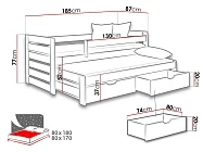Dětská postel s přistýlkou a úložným prostorem 80x180 bílá šedá 11.jpg