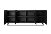 Komoda ASHA 200 cm čtyřdveřová  - Černý mat / černý rám