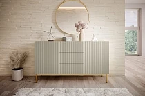 Komoda NICOLE 150 cm se zásuvkami kašmír – zlaté nožky furnipol.cz