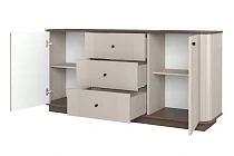 Komoda VESPER 160 cm kašmír / ořech – 3 zásuvky, černé úchytky | furnipol.cz
