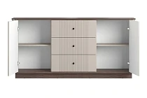 Komoda VESPER 160 cm kašmír / ořech – 3 zásuvky, černé úchytky | furnipol.cz