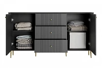 Komoda VESPER 160 cm se zásuvkami černá – zlaté nohy | furnipol.cz