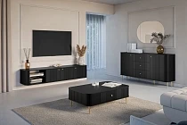 Komoda VESPER 160 cm se zásuvkami černá – zlaté nohy | furnipol.cz
