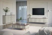 komoda VESPER 160 cm kašmír / ořech – zlaté nohy | furnipol.cz