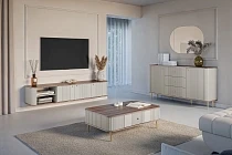 komoda VESPER 160 cm kašmír / ořech – zlaté nohy | furnipol.cz