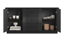 Komoda VESPER 160 cm černá – 3 zásuvky, černé úchytky, sokl | furnipol.cz