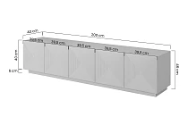 TV stolek Asha 200 cm pětidveřový s rýhovaným čelem  - Biela