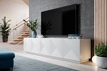 TV stolek Asha 200 cm pětidveřový s rýhovaným čelem  - Biela