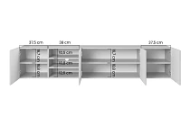 Závěsný TV stolek ASHA 200 cm s výklenky – bílý mat | furnipol.cz