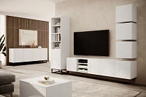 Závěsný TV stolek ASHA 200 cm s výklenky – bílý mat | furnipol.cz