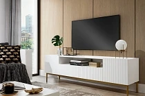 TV stolek NICOLE 200 cm bílý mat – zlaté nohy | furnipol.cz