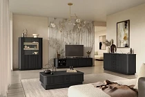 TV stolek VESPER 3D 187 cm černý – černé úchytky, sokl | furnipol.cz