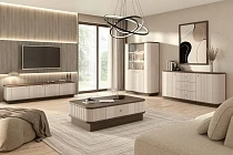TV stolek VESPER 4D 187 cm kašmír / ořech – černé úchytky, sokl | furnipol.cz