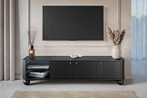 Černá třídvéřová TV skříňka Vesper 187 cm  - Čierna / zlatá