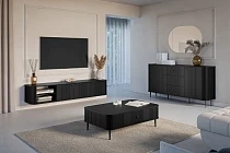 Závěsný TV stolek VESPER 187 cm černý – černé úchytky | furnipol.cz
