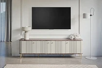  TV stolek Vesper 4D 187 cm - kašmírový / dekor ořech / zlaté nožky