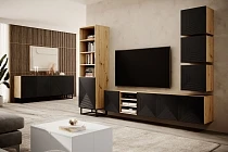 Závěsný TV stolek ASHA 200 cm dub artisan / černý mat | furnipol.cz