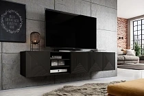 Závěsný TV stolek ASHA 200 cm černý mat s výklenky | furnipol.cz