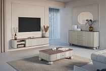 Bogart Závěsný TV stolek VESPER 187 cm kašmír / ořech – zlaté úchytky | furnipol.cz