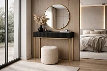 Toaletní stolek NICOLE se zlatým zrcadlem 60 cm černý mat | furnipol.cz