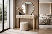 Toaletní stolek NICOLE se zlatým zrcadlem 60 cm kašmír | furnipol.cz