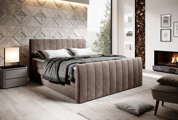 Čalúnená posteľ CARINA s boxspringom a úložným priestorom – 140 × 200
