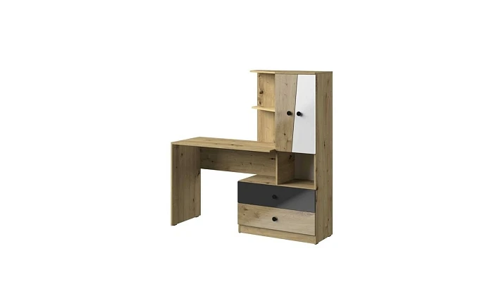 Písací stôl s regálom NERO 11 dub artisan / čierny lesk