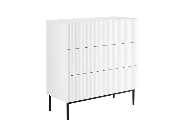 Moderní komoda Nicole 100 cm s zásuvkami a ryhovaným čelem  - Biela / Čierne nožičky